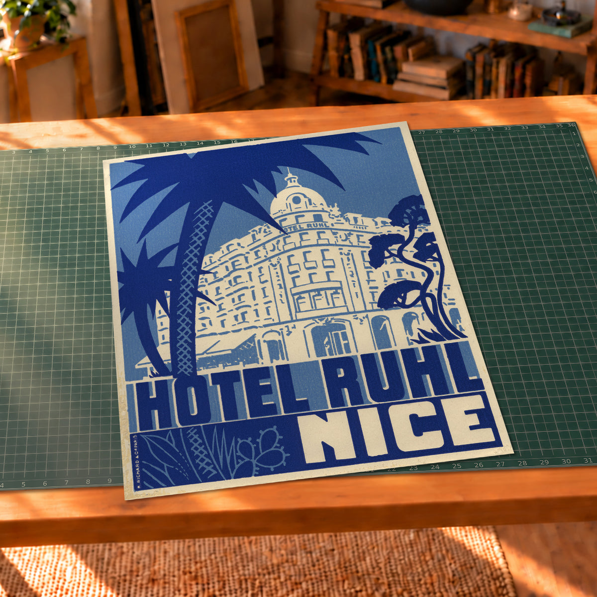 Vintage Hotel Ruhl Nice France luggage label art print