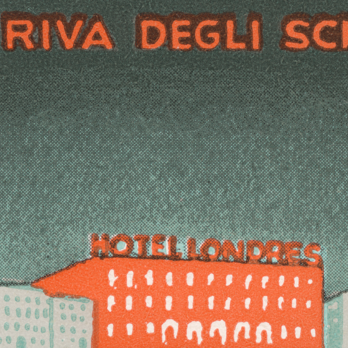 Detail of original vintage Hotel Londres Venice Italy luggage label artwork