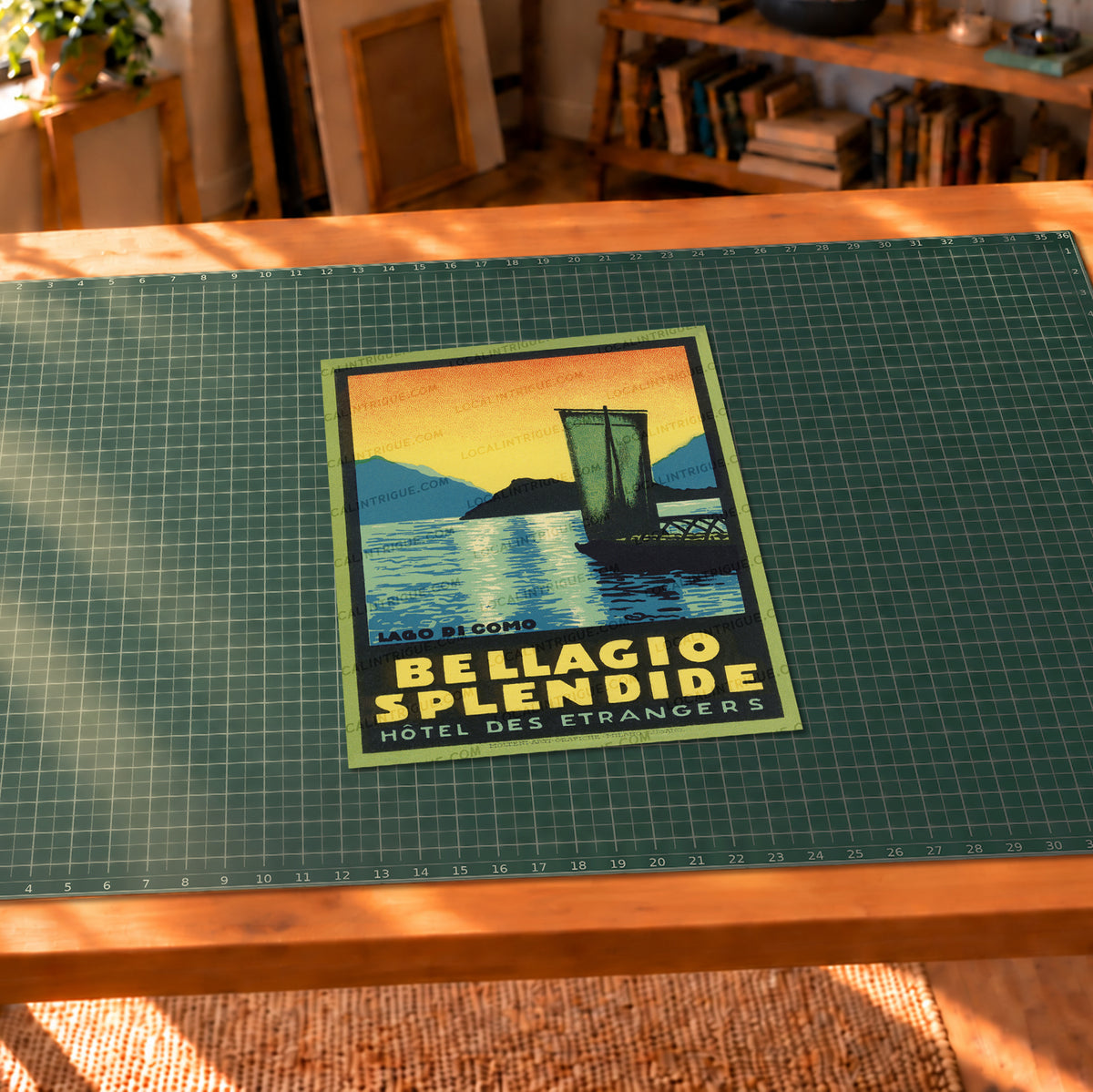 Vintage Bellagio Splendide Lake Como Italy luggage label art print