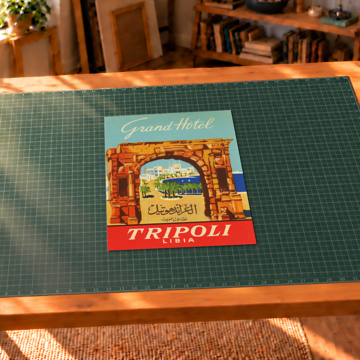 Vintage Grand Hotel Tripoli Libya luggage label art print