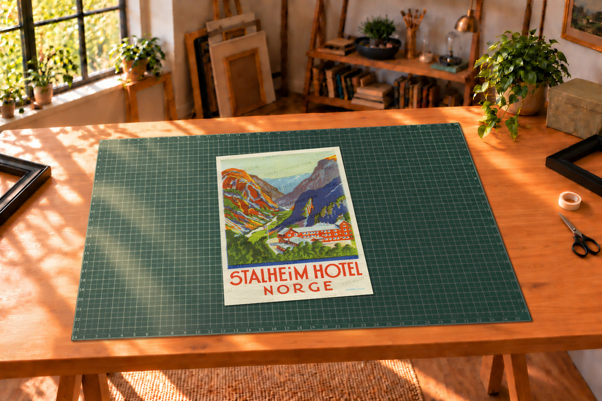 Vintage Stalheim Hotel Norway luggage label art print