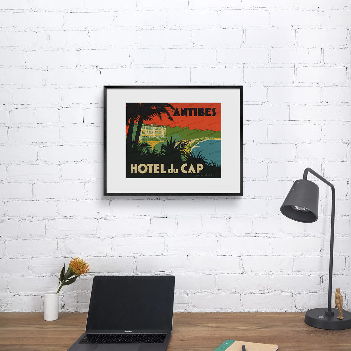 Hotel du Cap Antibes vintage travel print in black premium metal frame