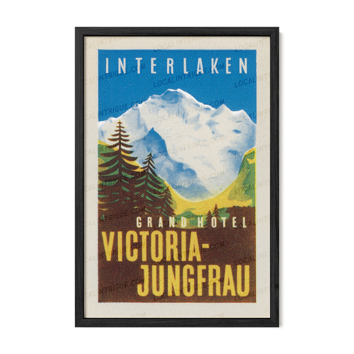 Grand Hotel Victoria-Jungfrau Switzerland vintage travel art in black premium oak frame