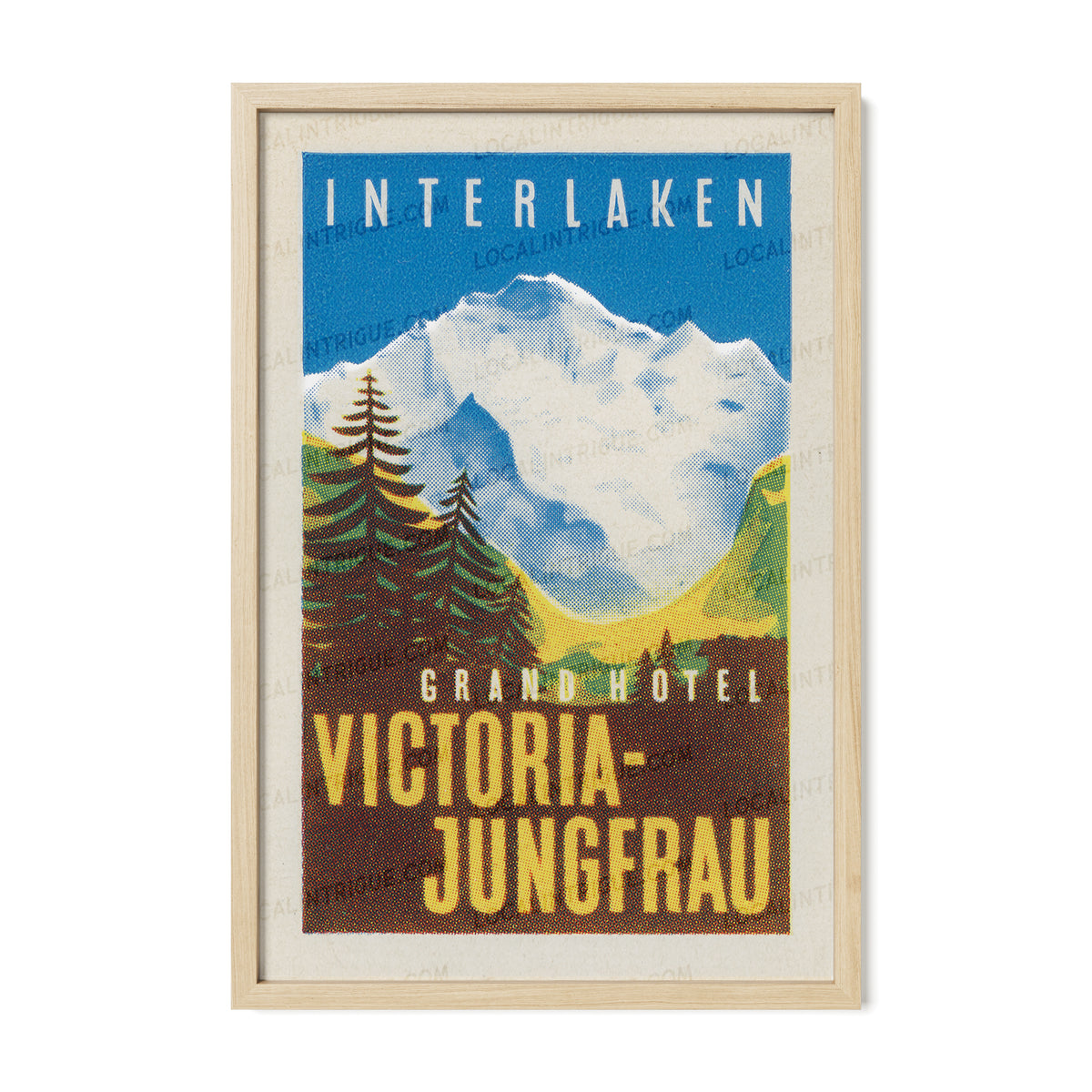 Grand Hotel Victoria-Jungfrau Swiss Alps travel print in natural premium oak frame