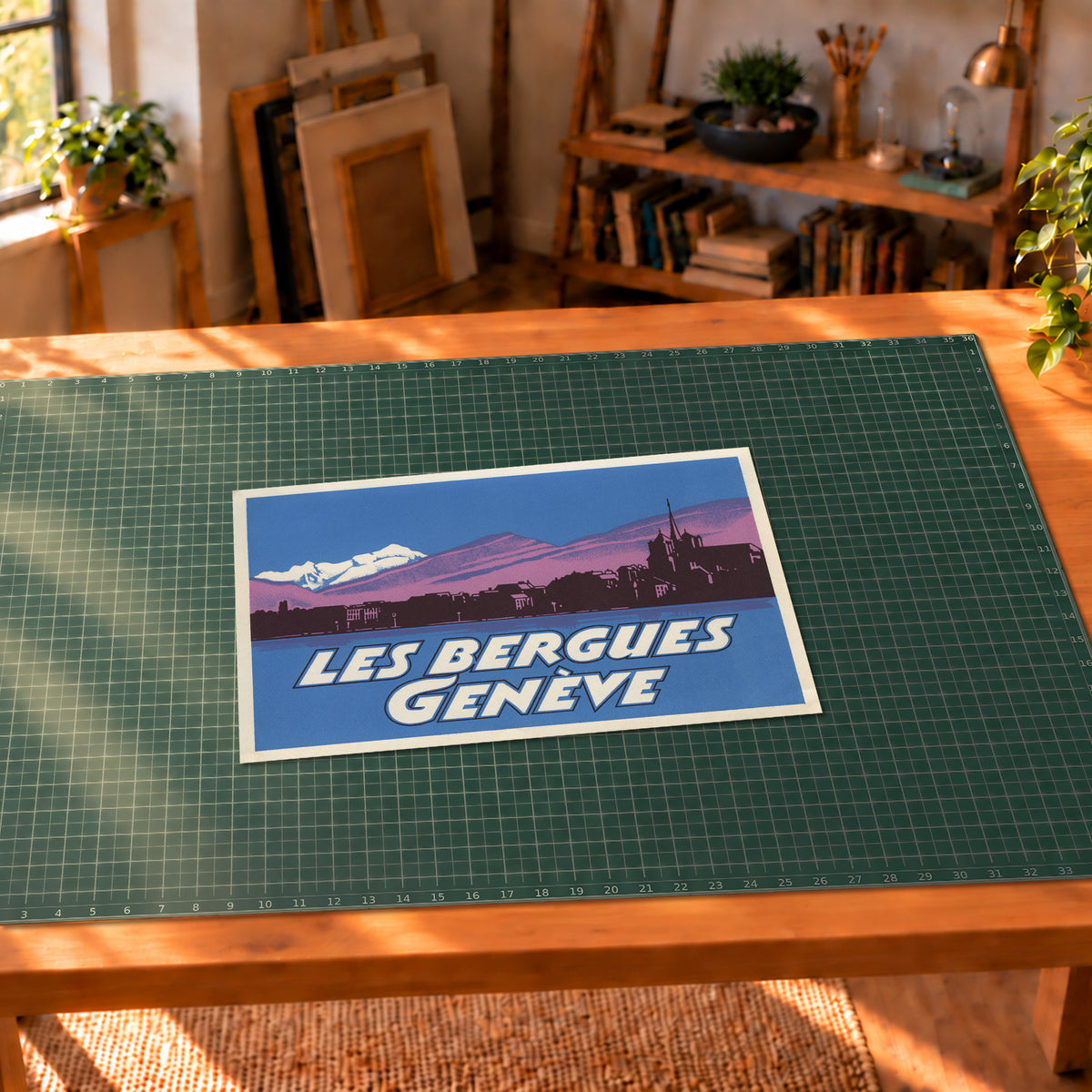 Vintage Les Bergues Geneva Switzerland luggage label art print