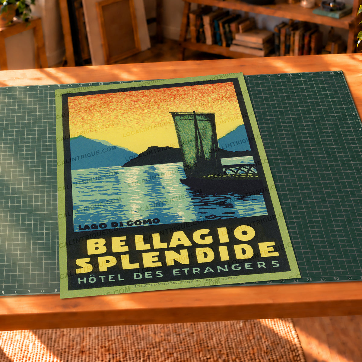 Vintage Bellagio Splendide Lake Como Italy luggage label art print