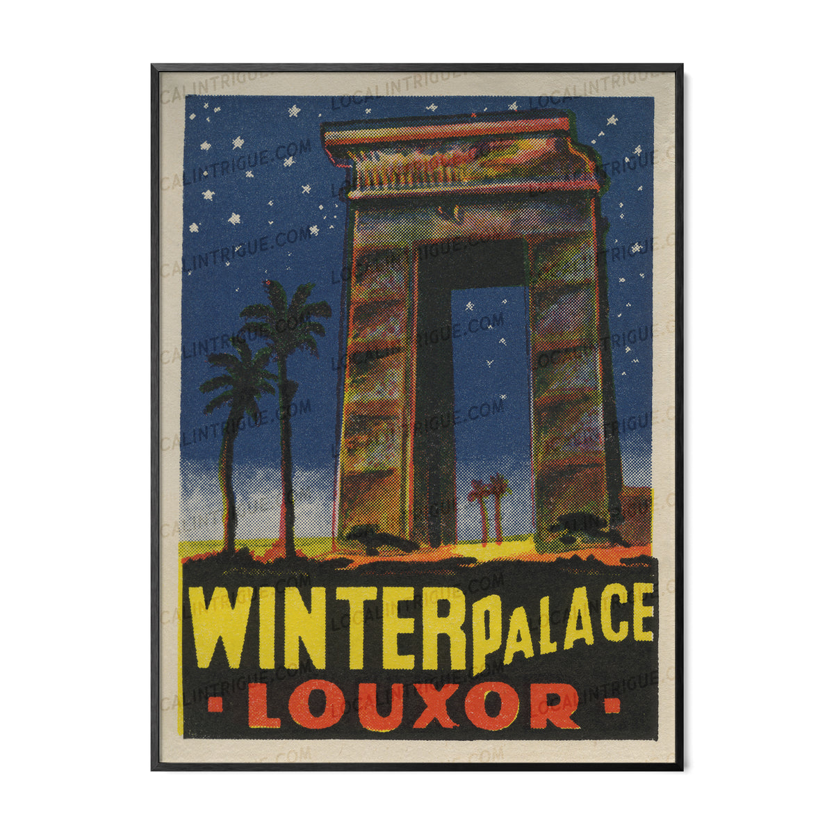 Winter Palace Luxor vintage travel art in black premium metal frame