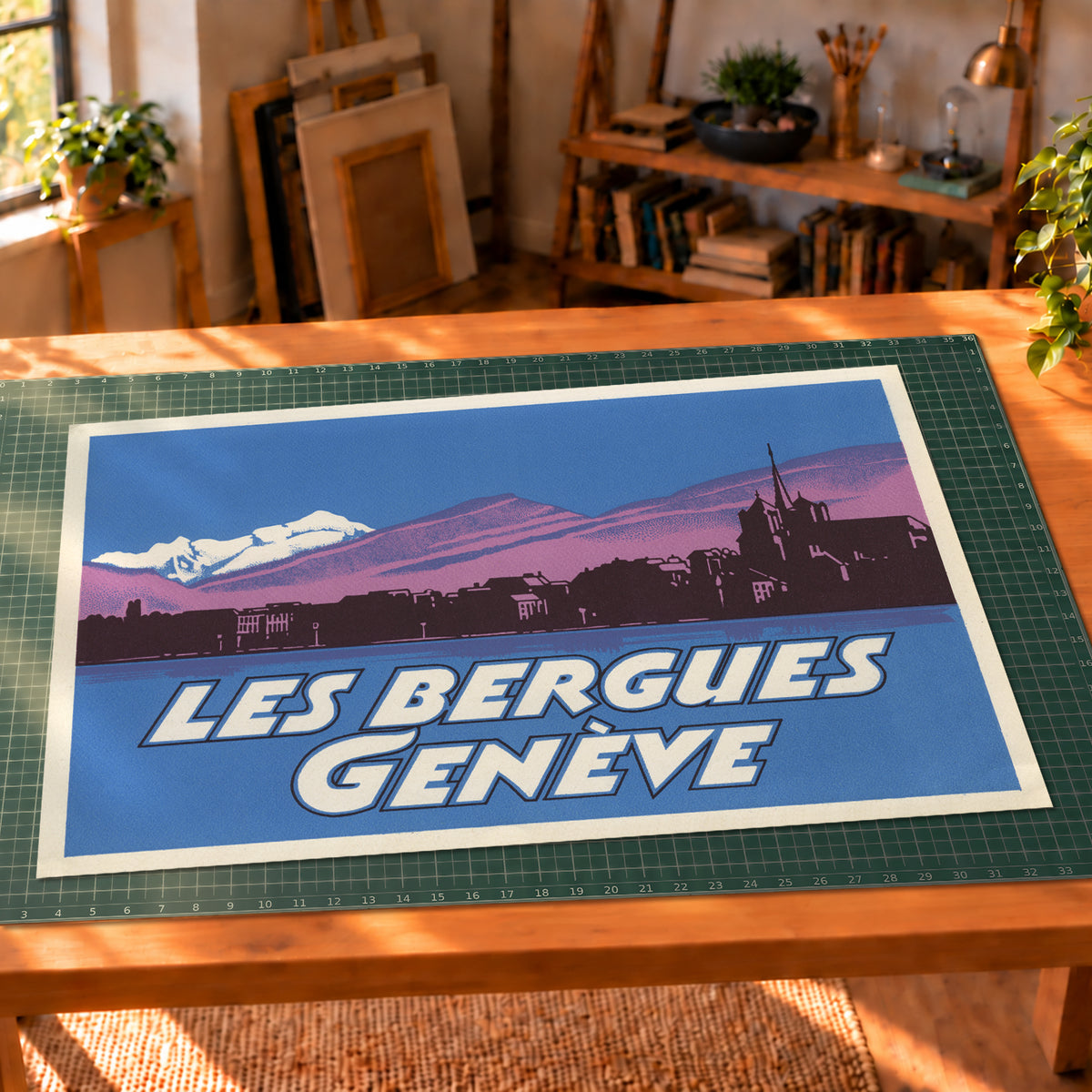 Vintage Les Bergues Geneva Switzerland hotel luggage label travel print