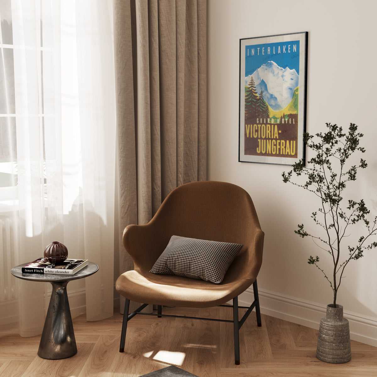 Grand Hotel Victoria-Jungfrau Interlaken travel print in black premium metal frame