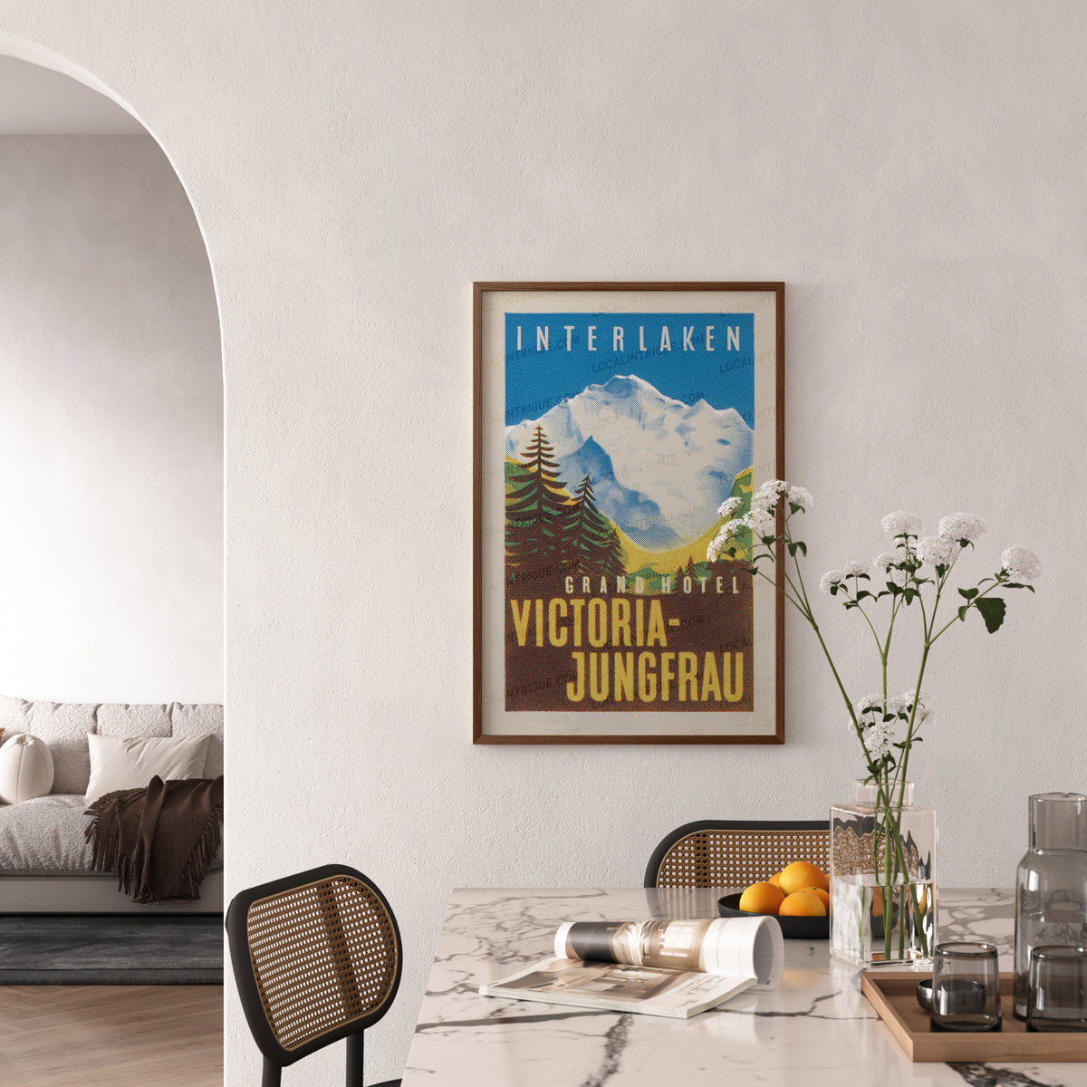 Vintage Grand Hotel Victoria-Jungfrau Interlaken Switzerland travel print
