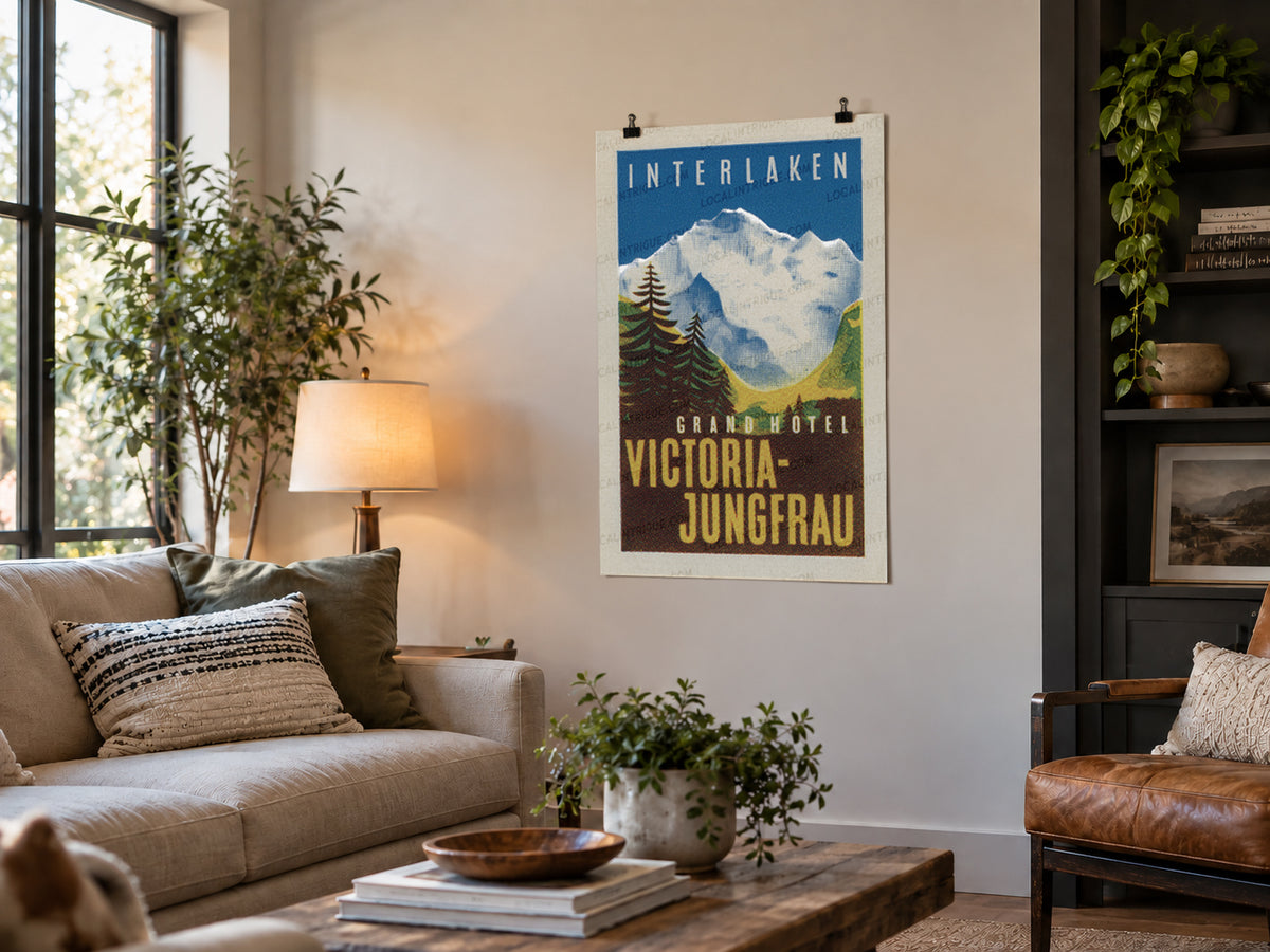 Vintage Grand Hotel Victoria-Jungfrau Interlaken luggage label art print