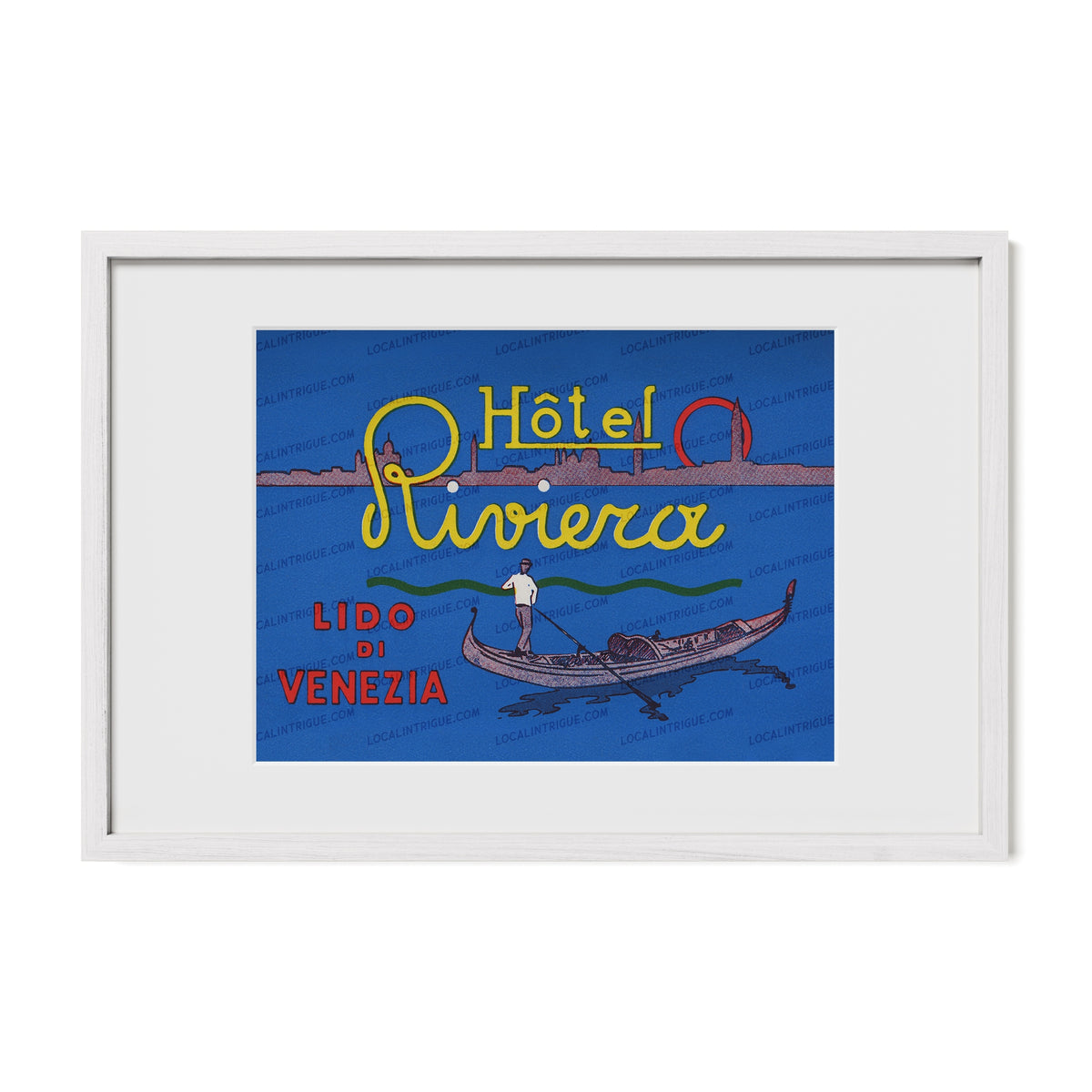 Hotel Riviera Venice vintage travel print in white premium oak frame
