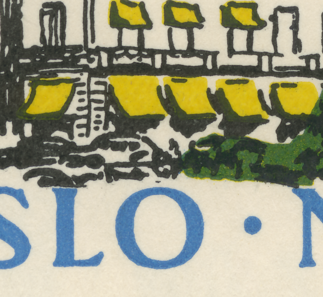 Detail of original vintage Grand Hotel Oslo Norway luggage label artwork