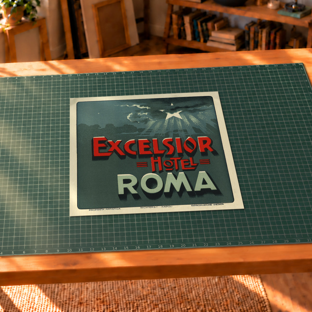 Vintage Excelsior Hotel Rome Italy luggage label art print
