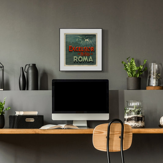 Excelsior Hotel Rome vintage Italian travel print displayed as framed wall art