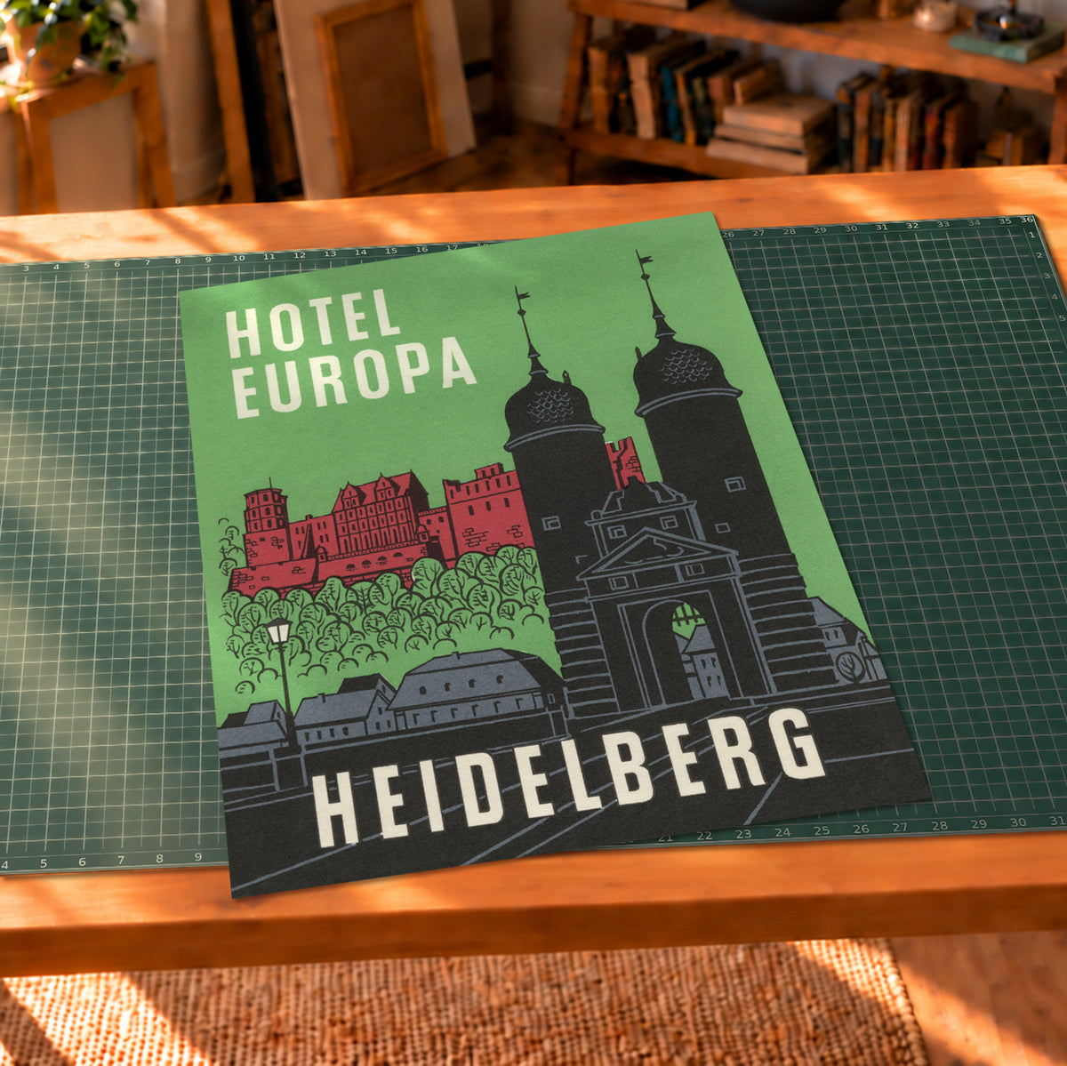 Vintage Hotel Europa Heidelberg Germany luggage label art print