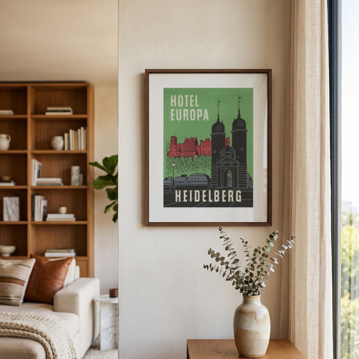 Hotel Europa Heidelberg Germany vintage travel print in walnut premium oak frame
