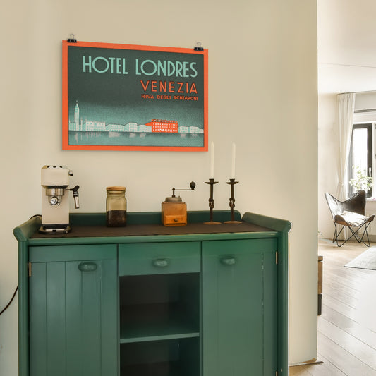 Vintage Hotel Londres Venice Italy luggage label travel print