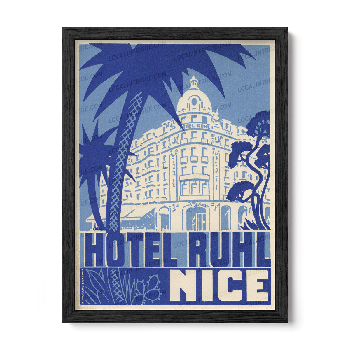 Hotel Ruhl French Riviera vintage travel art in black premium oak frame