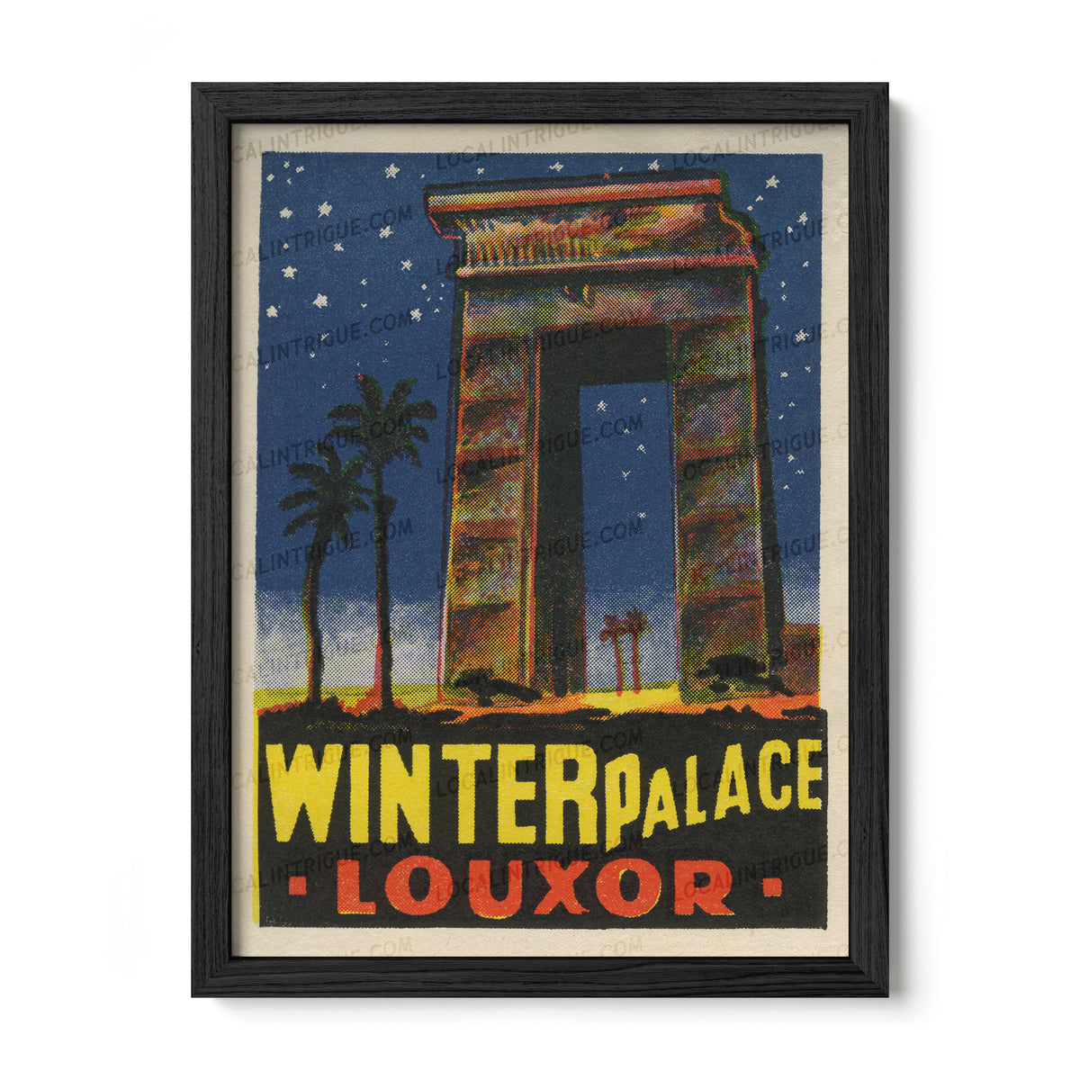 Winter Palace Luxor Egypt vintage travel print in black premium oak frame